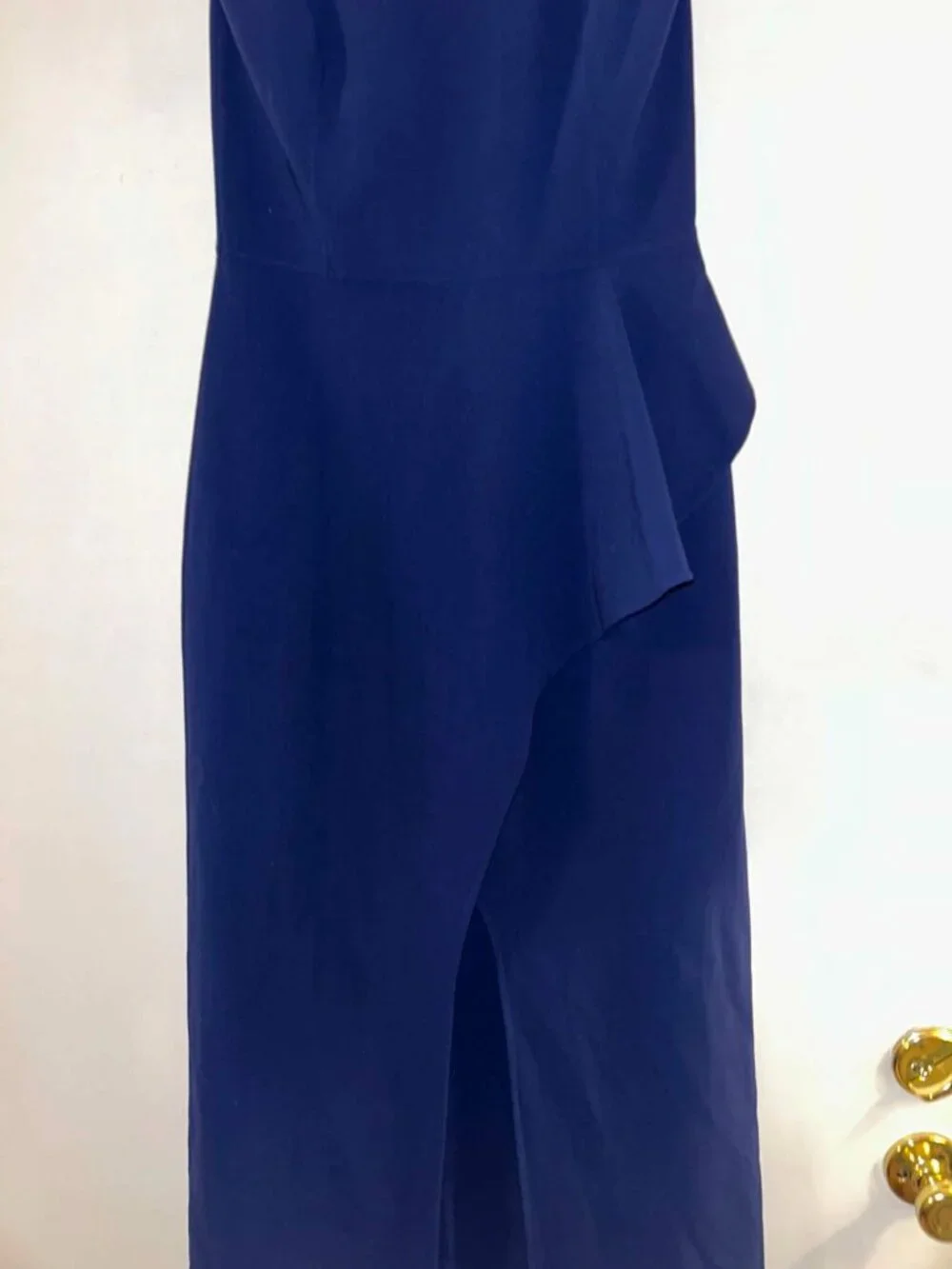 NWT $2995 Michael Kors Asymmetrical Ruffle Cascading Crepe Gown Navy Size 8